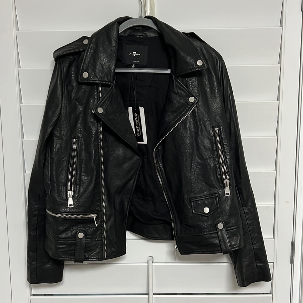 NWT 7 For All Mankind Black Leather Jacket